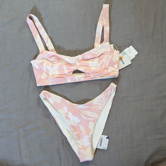 L*Space Flora Cabana Bikini Set Paradise Pink Cream - Picture 1 of 4